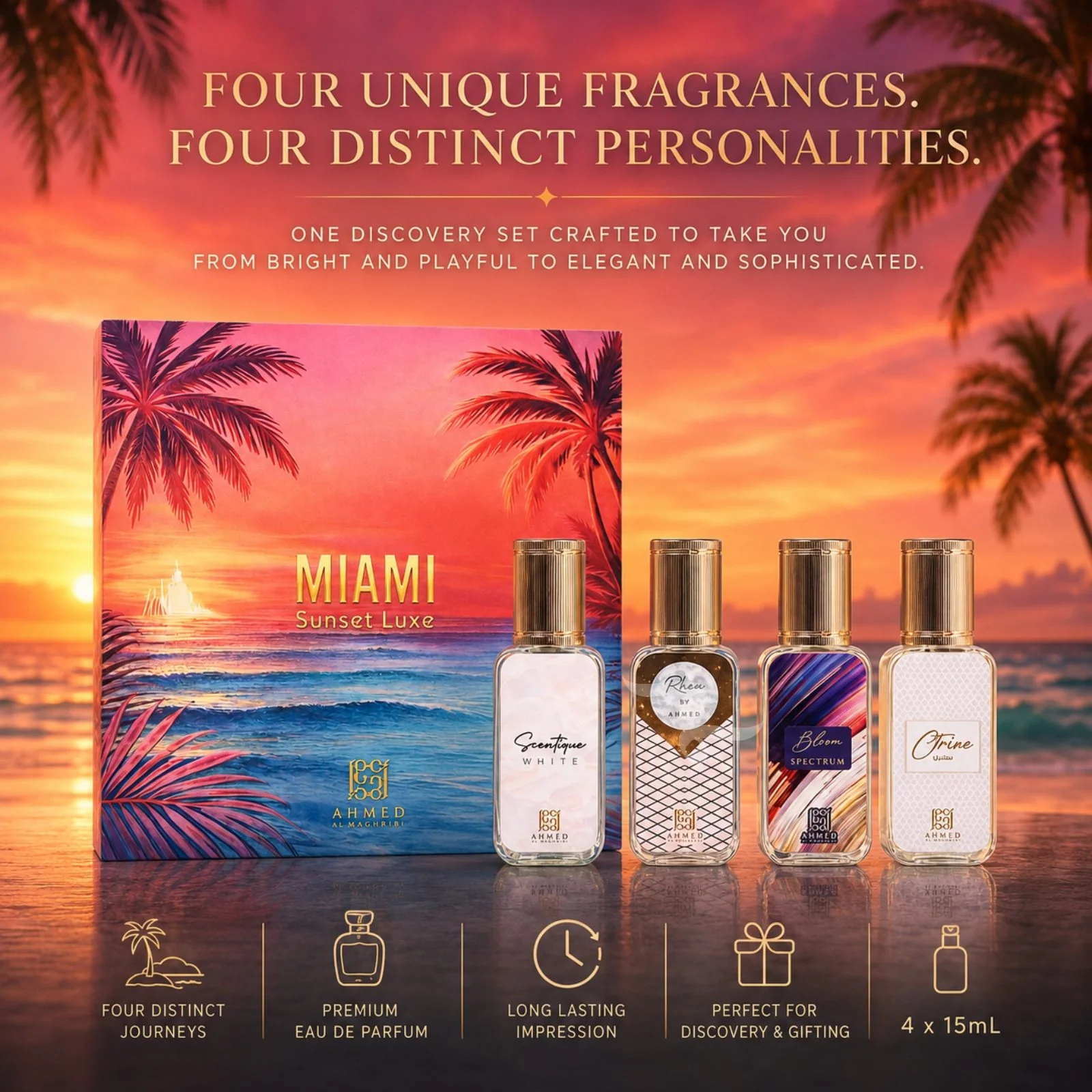 Miami Sunset Luxe Discovery Set By Ahmed Al Maghribi (4x 15ml perfumes) - Image 2